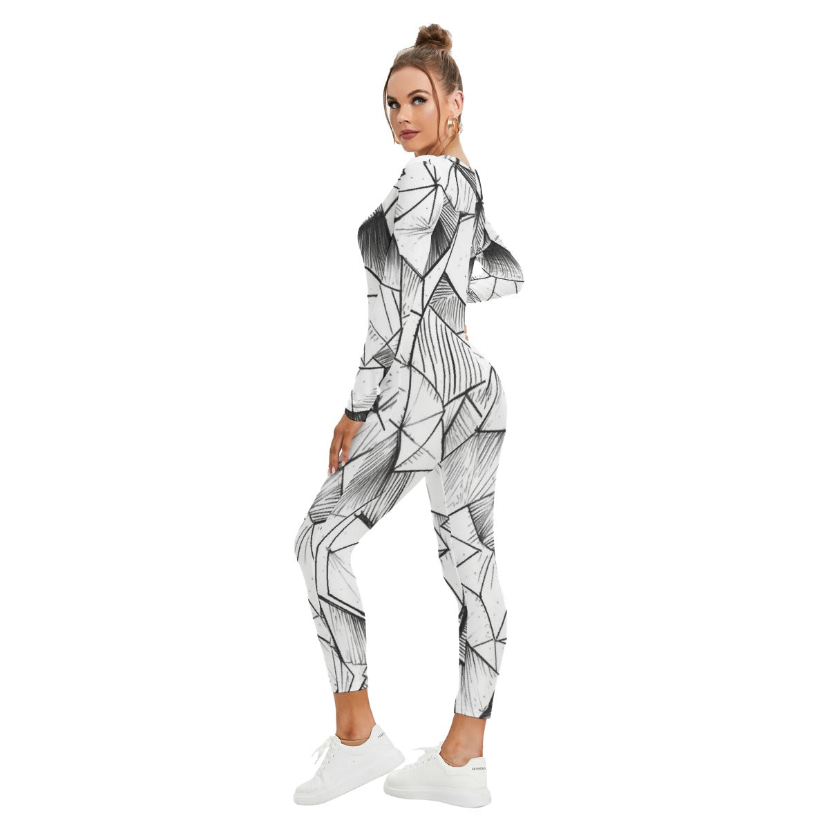 All-Over Print Women's Plunging Neck Jumpsuit