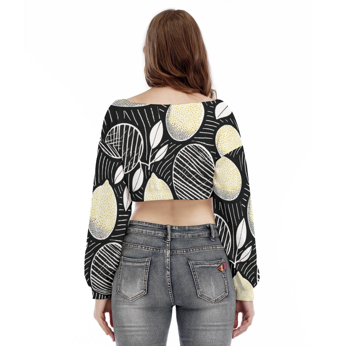 All-Over Print Women's V-neck Long Sleeve Cropped Sweatshirt