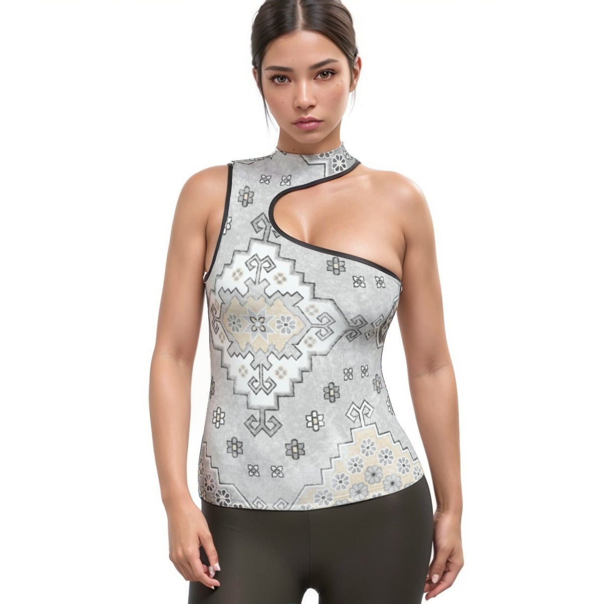 All-Over Print Women's Halter Sleeveless Asymmetrical Tank Top