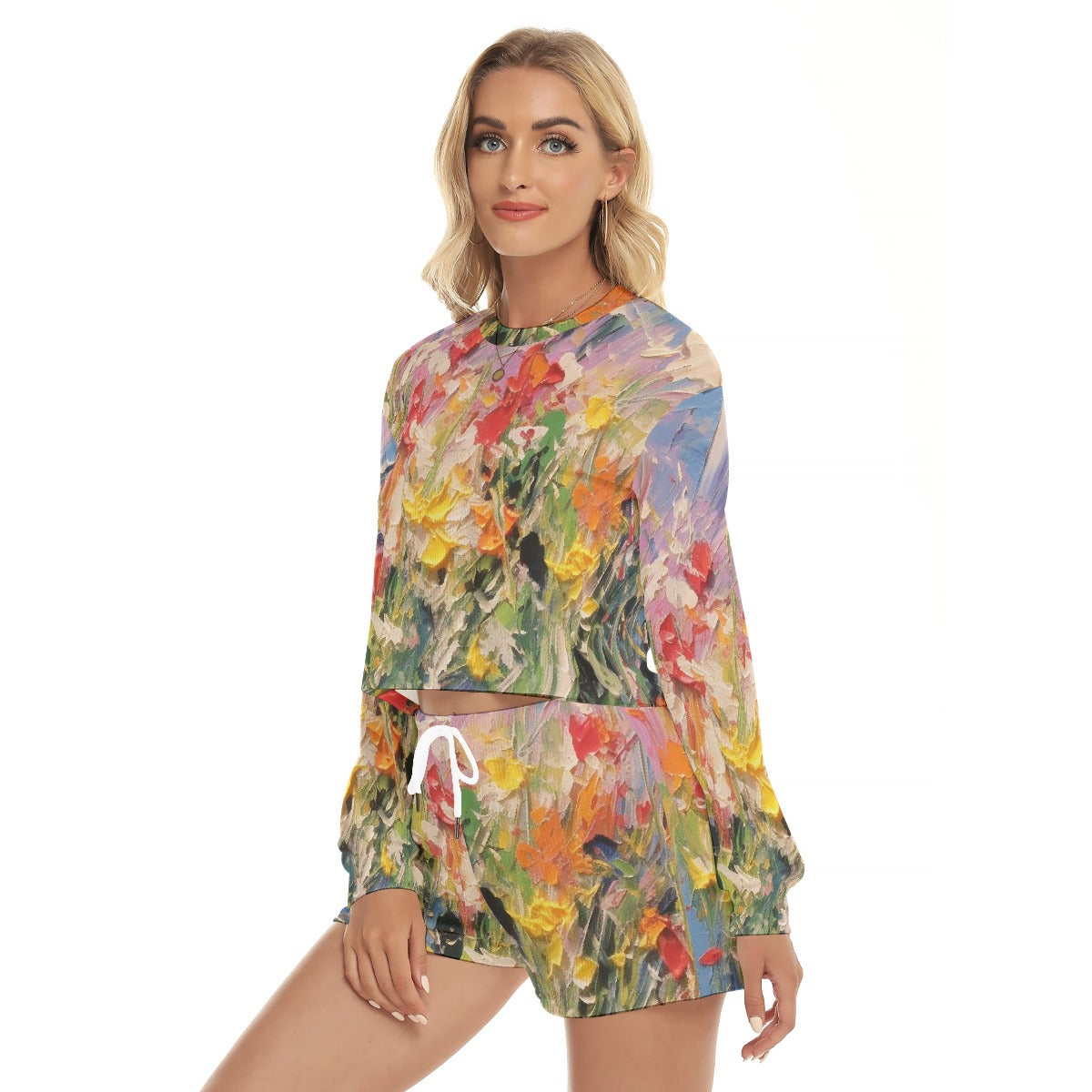 All-Over Print Women's Short Sweatshirt And Pants Suit