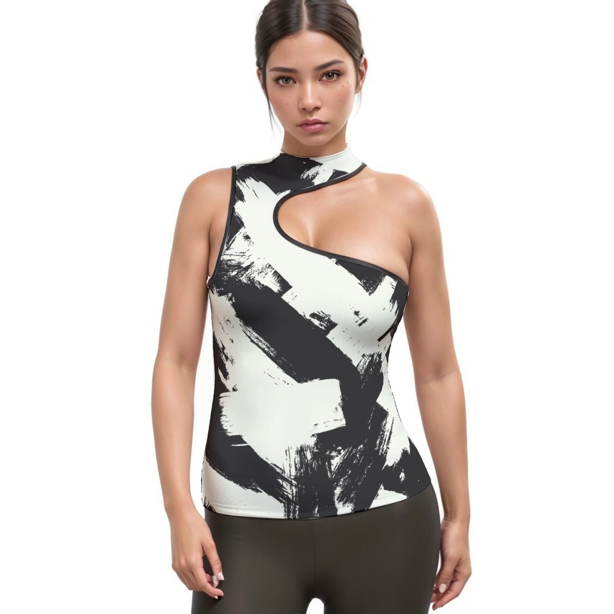 All-Over Print Women's Halter Sleeveless Asymmetrical Tank Top
