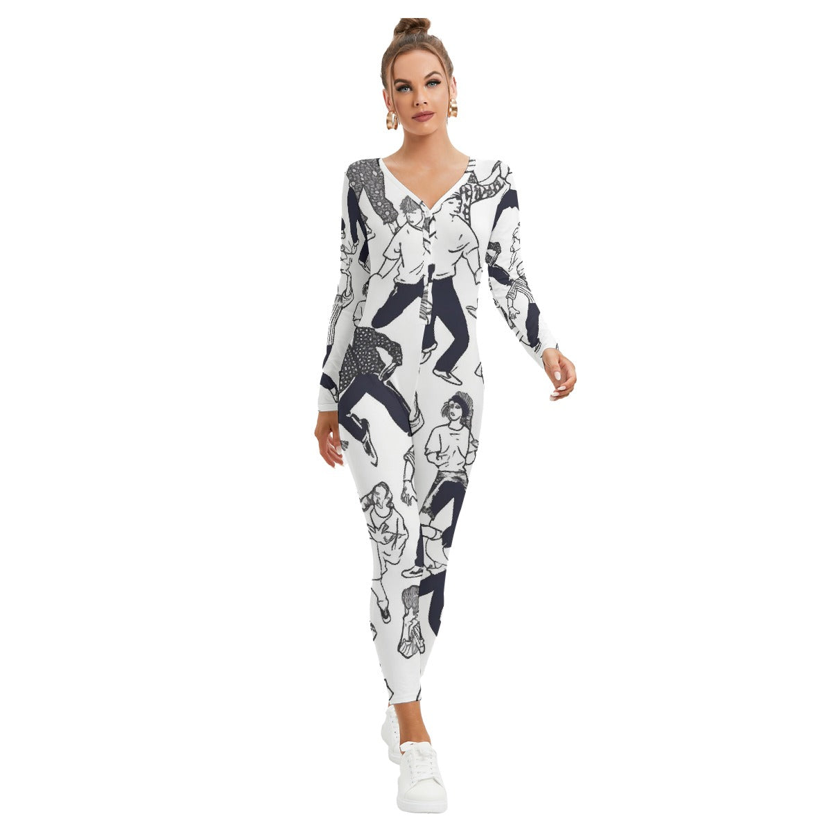 All-Over Print Women's Plunging Neck Jumpsuit