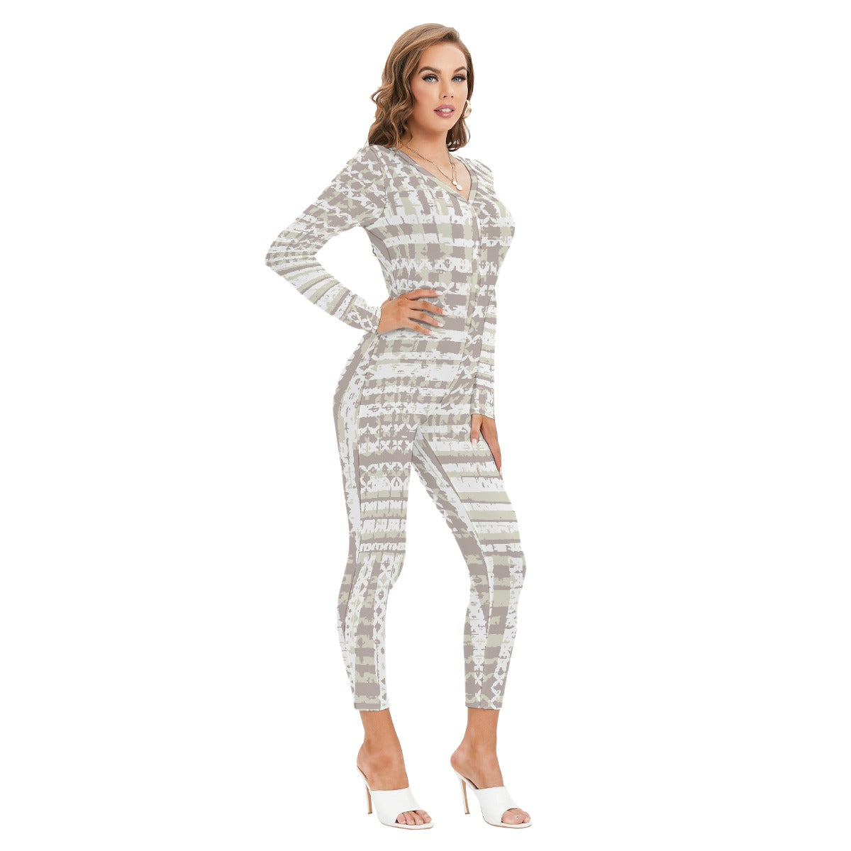 All-Over Print Women's Plunging Neck Jumpsuit
