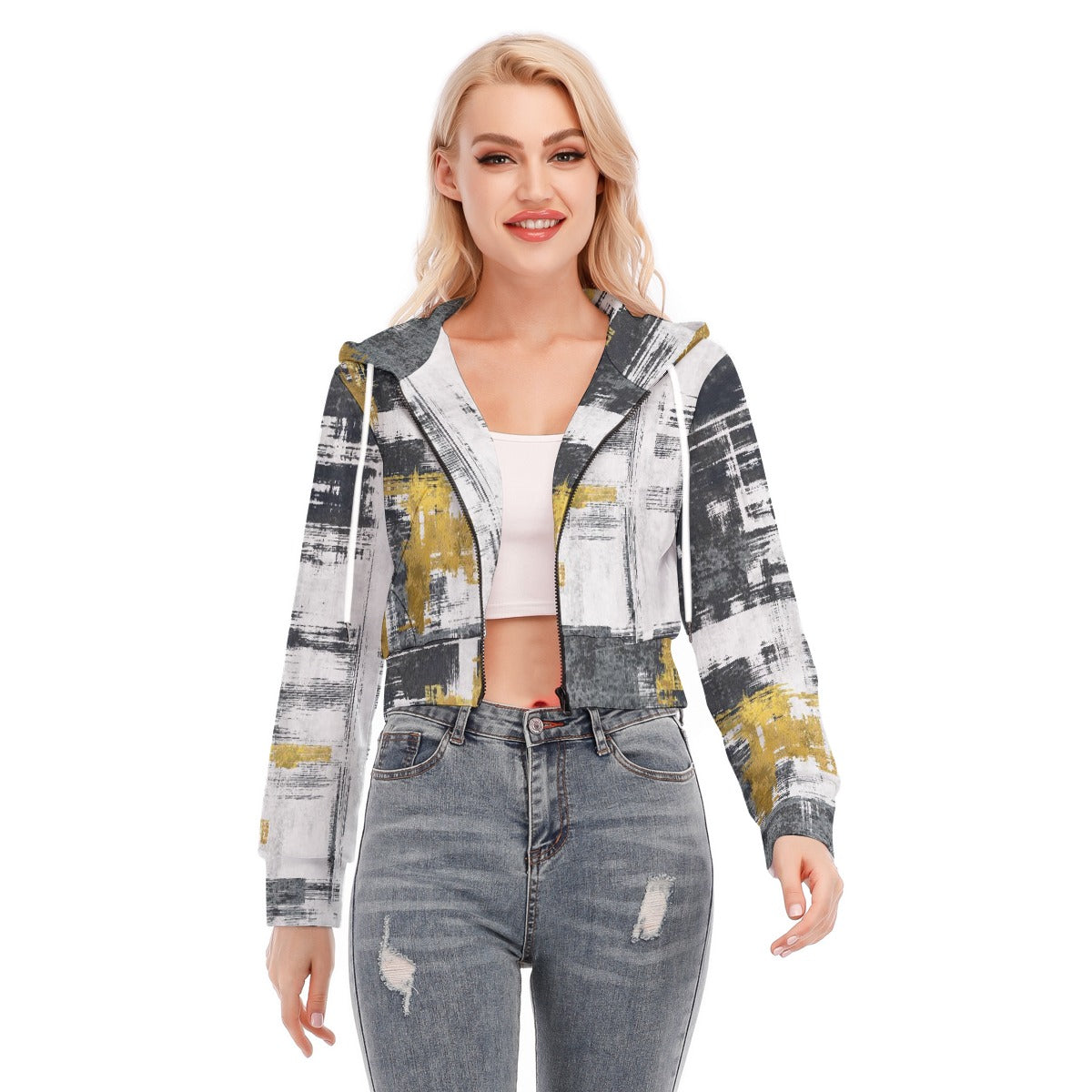 All-Over Print Women's Crop Top Hoodie With Zipper Closure
