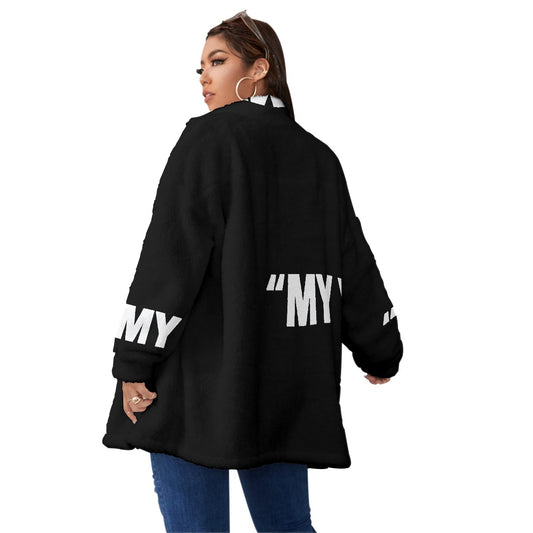 All-Over Print Unisex Borg Fleece Stand-up Collar Coat With Zipper Closure(Plus Size)