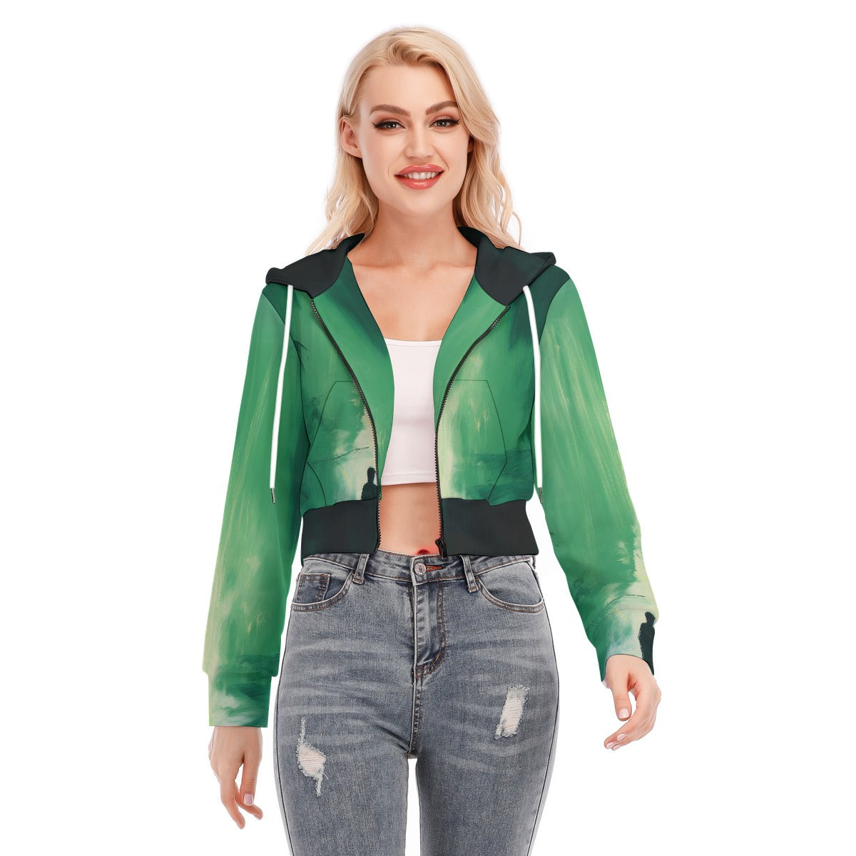 All-Over Print Women's Crop Top Hoodie With Zipper Closure