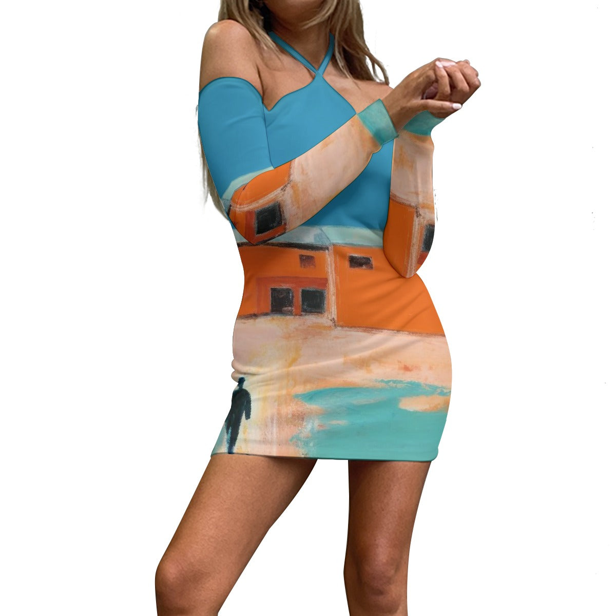 All-Over Print Women's Halter Lace-up Dress