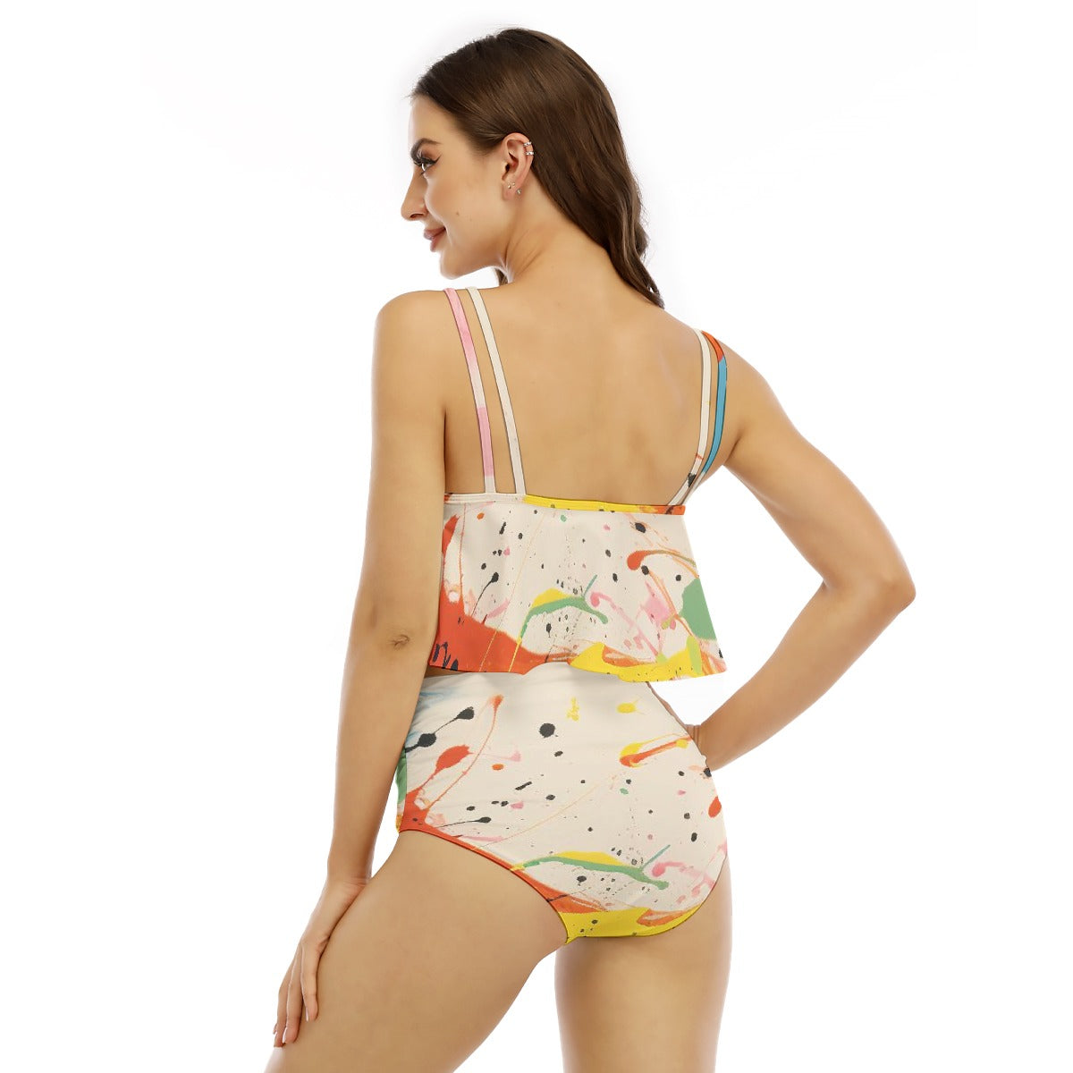 All-Over Print Women's Ruffled Vest Bikini Swimsuit