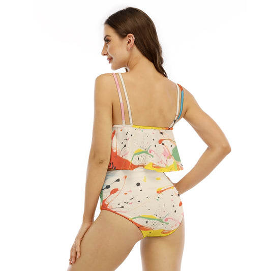 All-Over Print Women's Ruffled Vest Bikini Swimsuit