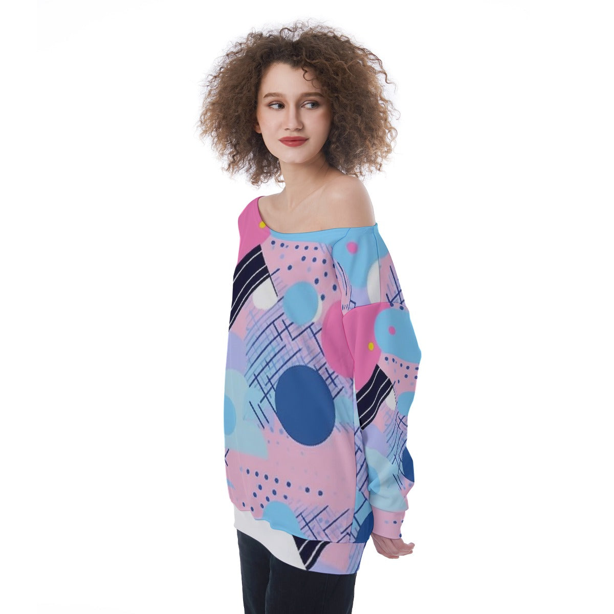 All-Over Print Oversized Women's Off-Shoulder Sweatshirt