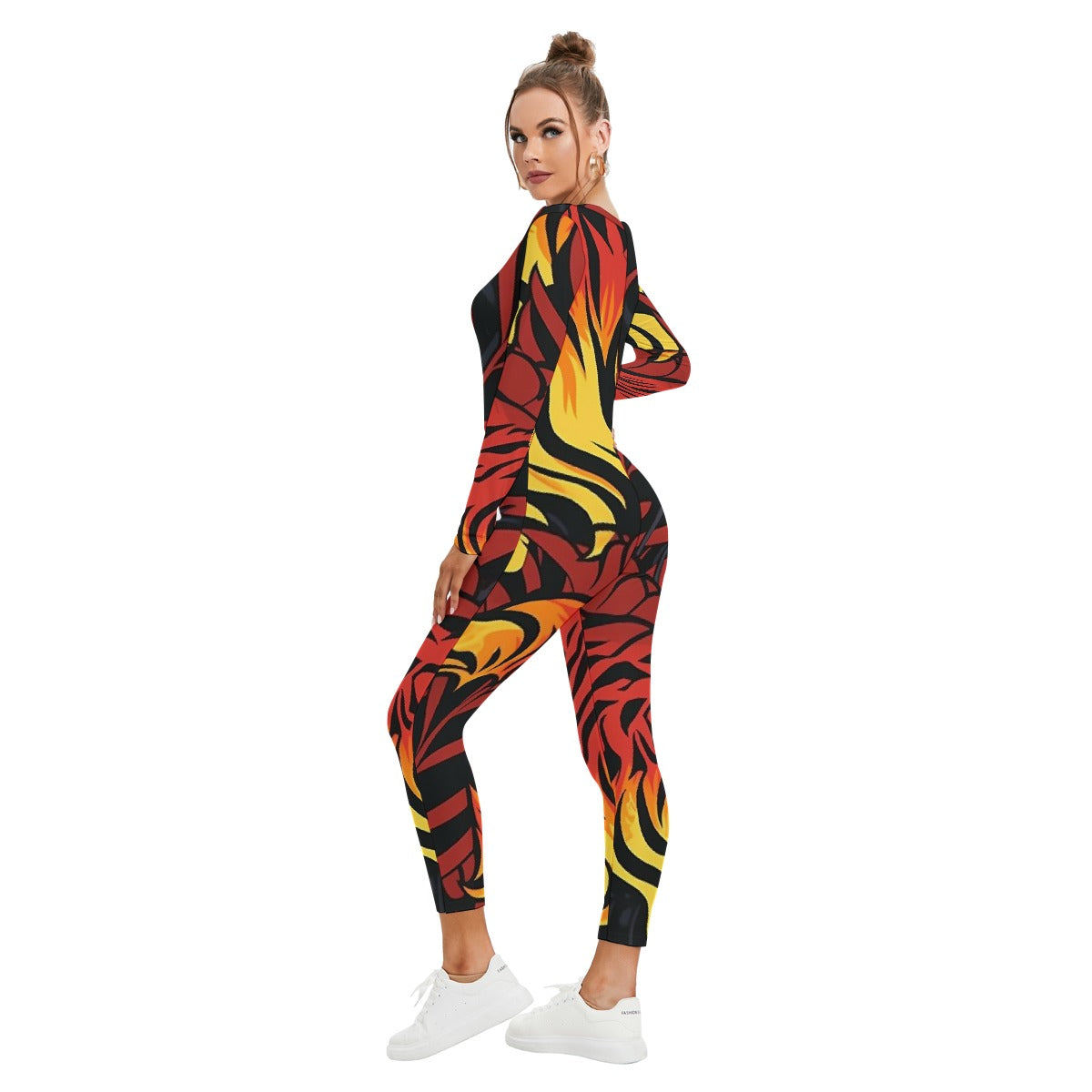 All-Over Print Women's Plunging Neck Jumpsuit