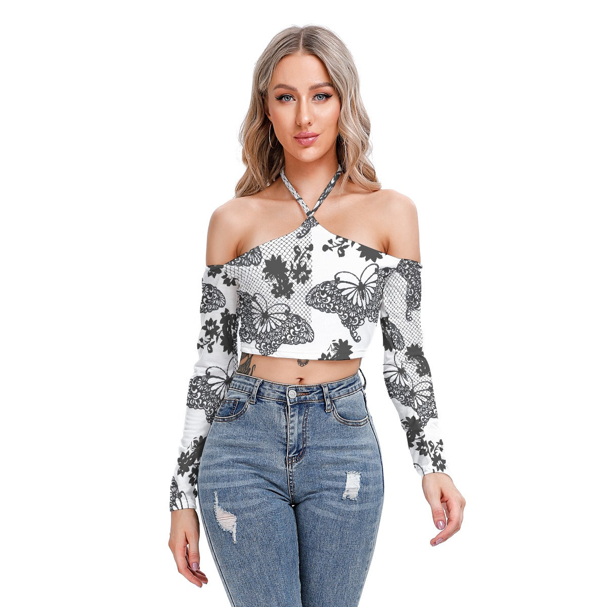 All-Over Print Women's Halter Lace-up Top