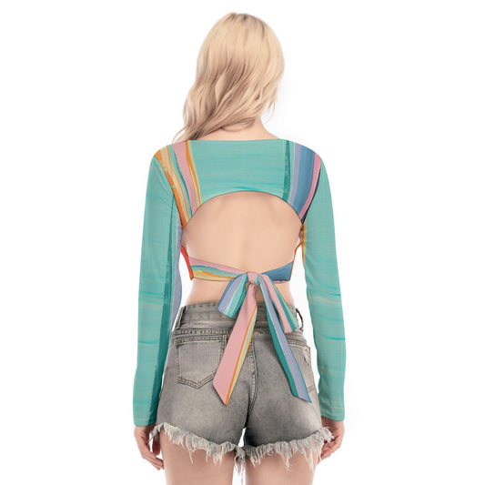 All-Over Print Women's Back Hollow T-shirt With Strap