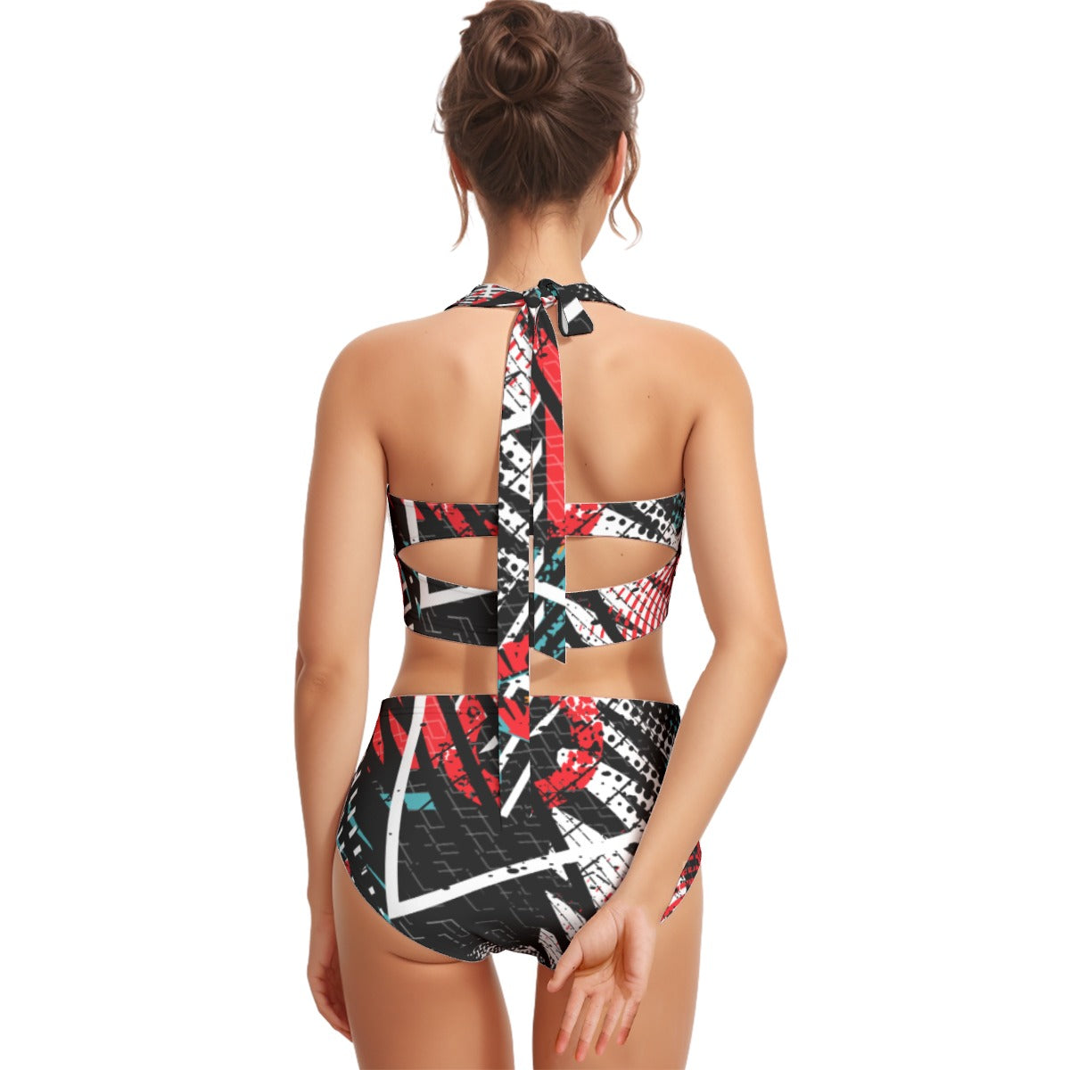 All-Over Print Women's Swimsuit Set With Halter