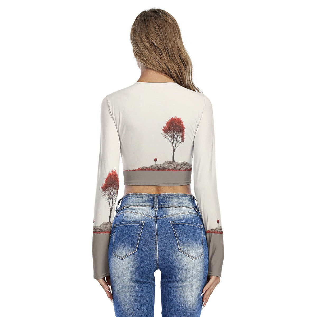 All-Over Print Women's Round Neck Crop Top T-Shirt