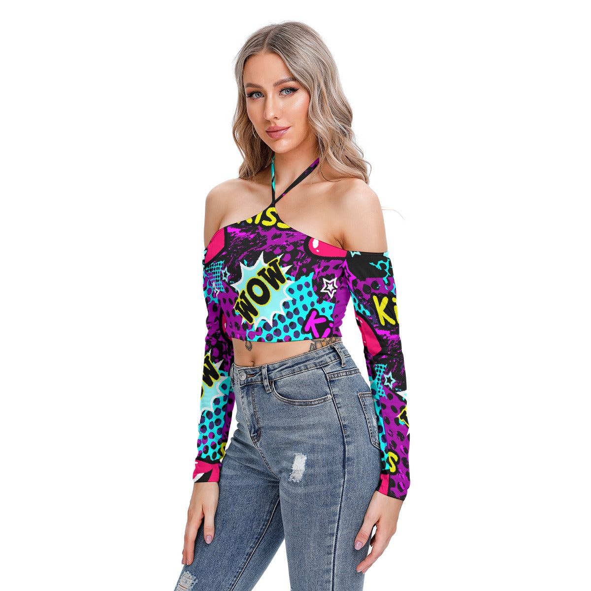 All-Over Print Women's Halter Lace-up Top