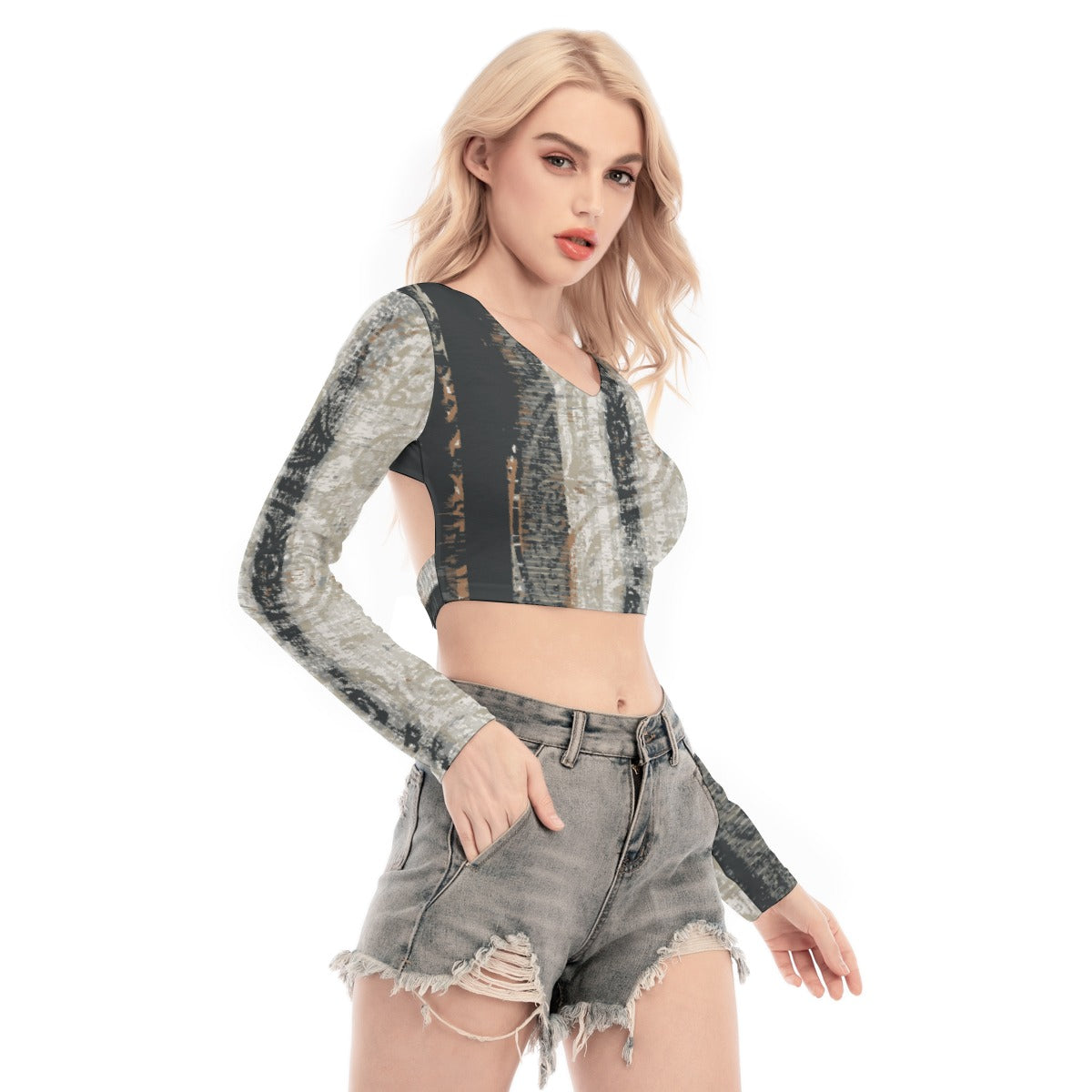 All-Over Print Women's Back Hollow T-shirt With Strap