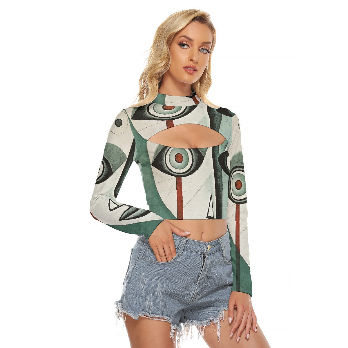 All-Over Print Women's Hollow Chest Keyhole Tight Crop Top