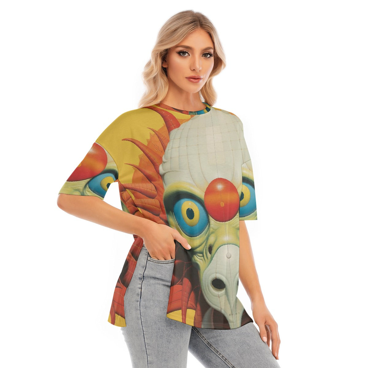 All-Over Print Women's Short Sleeves T-shirt With Hem Split