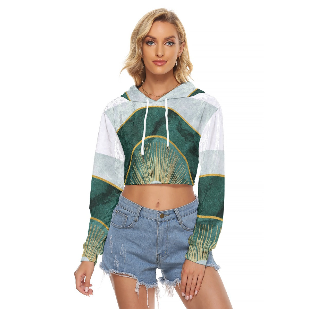 All-Over Print Women's Crop Top Hoodie|Velvet