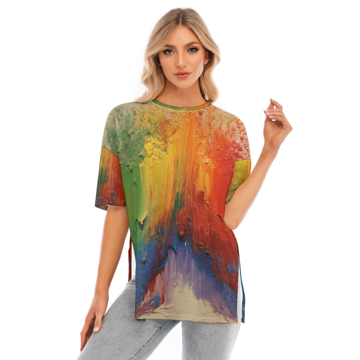 All-Over Print Women's Short Sleeves T-shirt With Hem Split