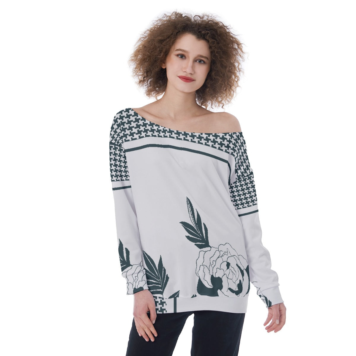 All-Over Print Oversized Women's Off-Shoulder Sweatshirt