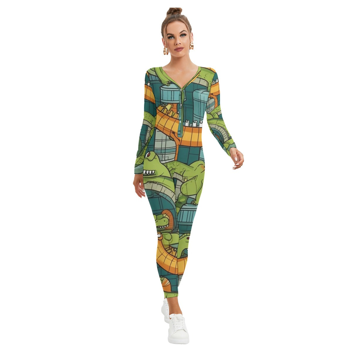 All-Over Print Women's Plunging Neck Jumpsuit