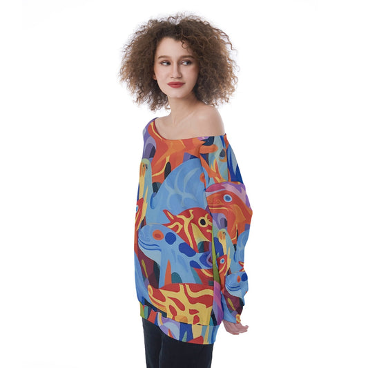 All-Over Print Oversized Women's Off-Shoulder Sweatshirt