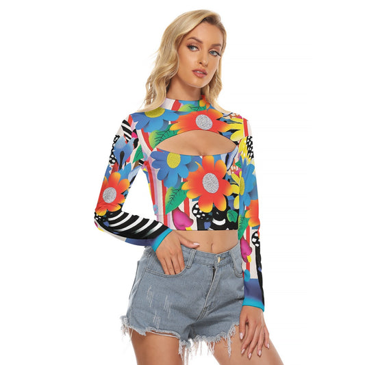 All-Over Print Women's Hollow Chest Keyhole Tight Crop Top