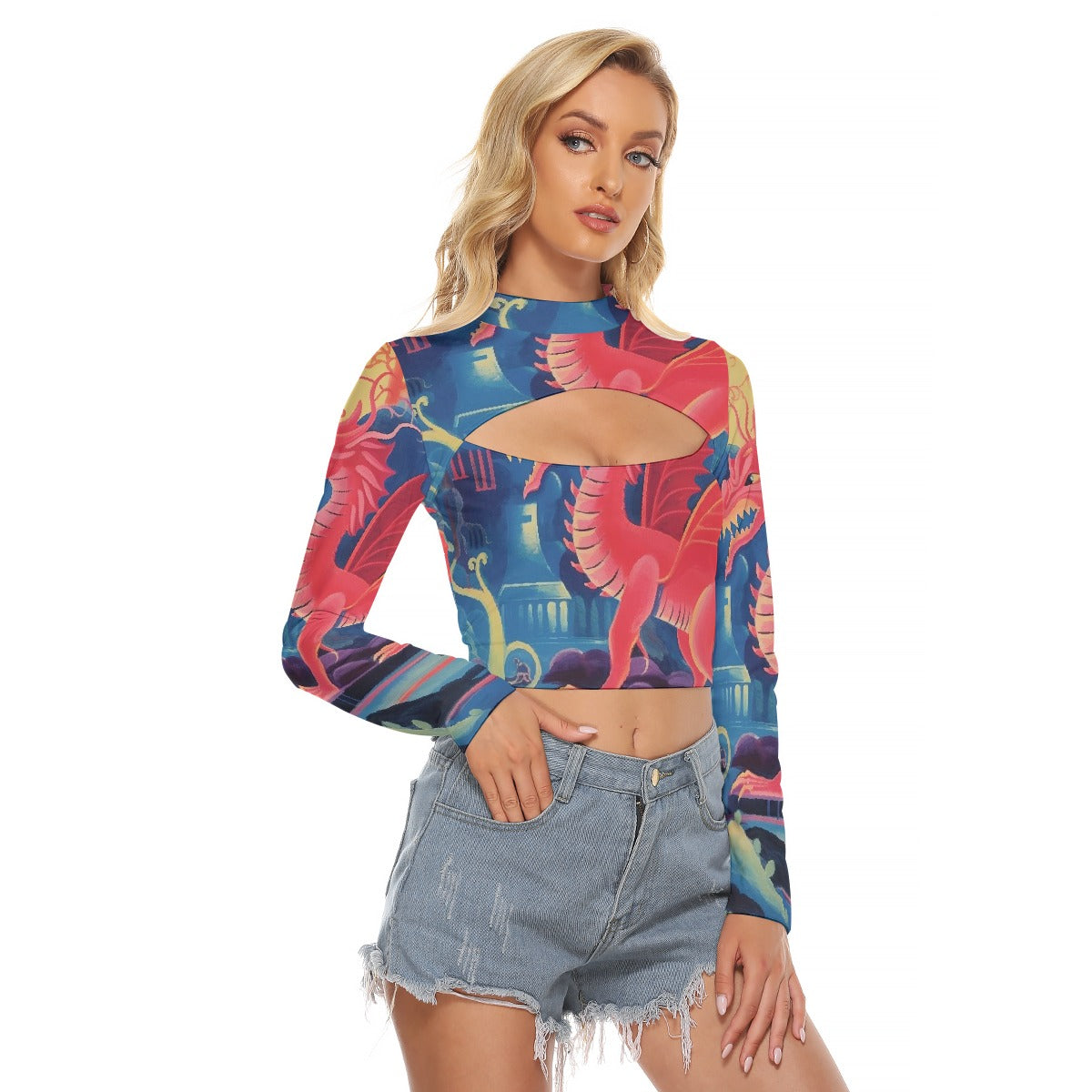 All-Over Print Women's Hollow Chest Keyhole Tight Crop Top