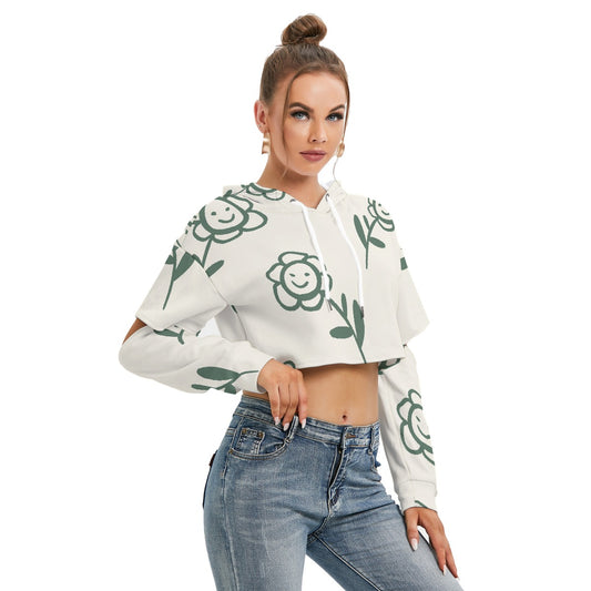 All-Over Print Women's Heavy Fleece Hoodie With Hollow Out Sleeve