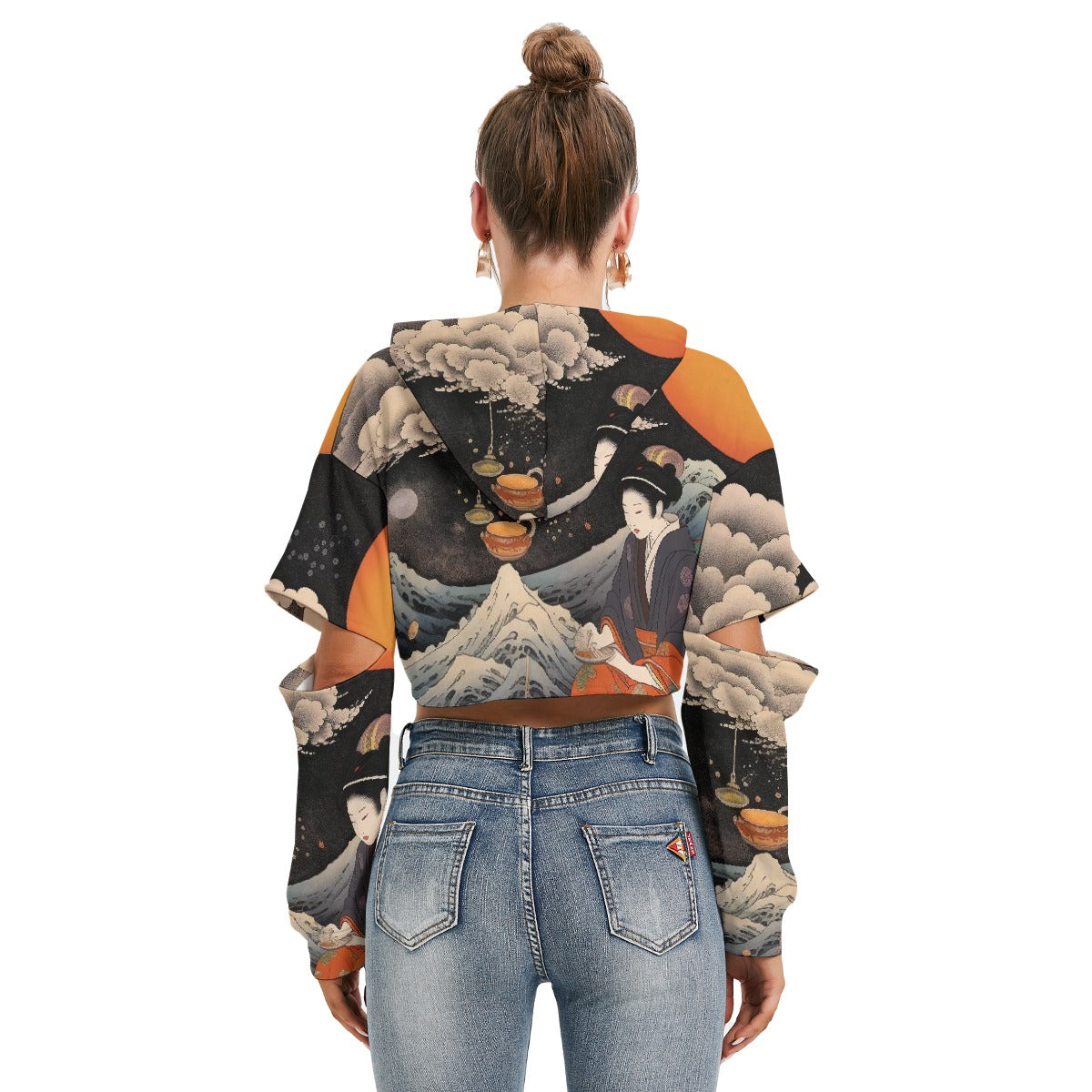 All-Over Print Women's Heavy Fleece Hoodie With Hollow Out Sleeve