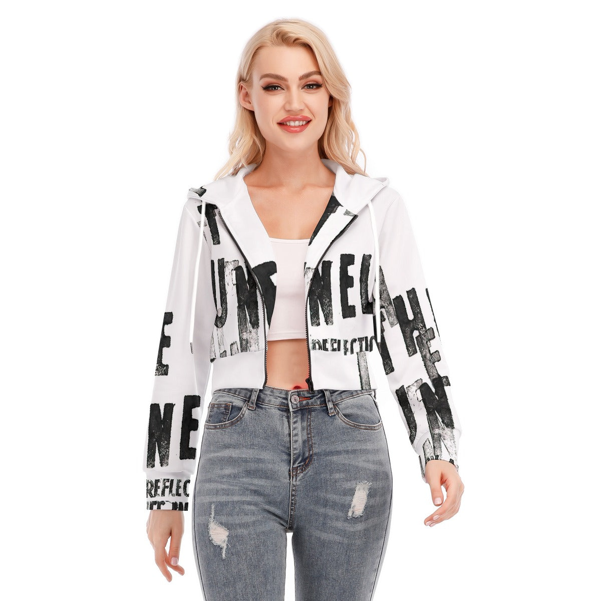 All-Over Print Women's Crop Top Hoodie With Zipper Closure