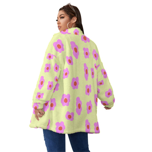 All-Over Print Unisex Borg Fleece Stand-up Collar Coat With Zipper Closure(Plus Size)