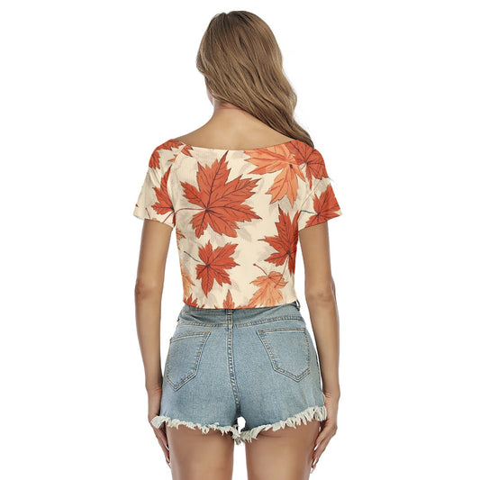 All-Over Print Women's Raglan Drawstring Front  Crop Tee