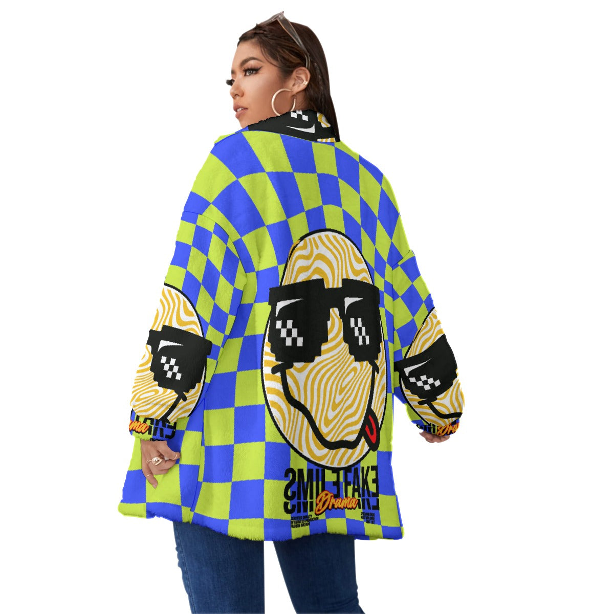 All-Over Print Unisex Borg Fleece Stand-up Collar Coat With Zipper Closure(Plus Size)