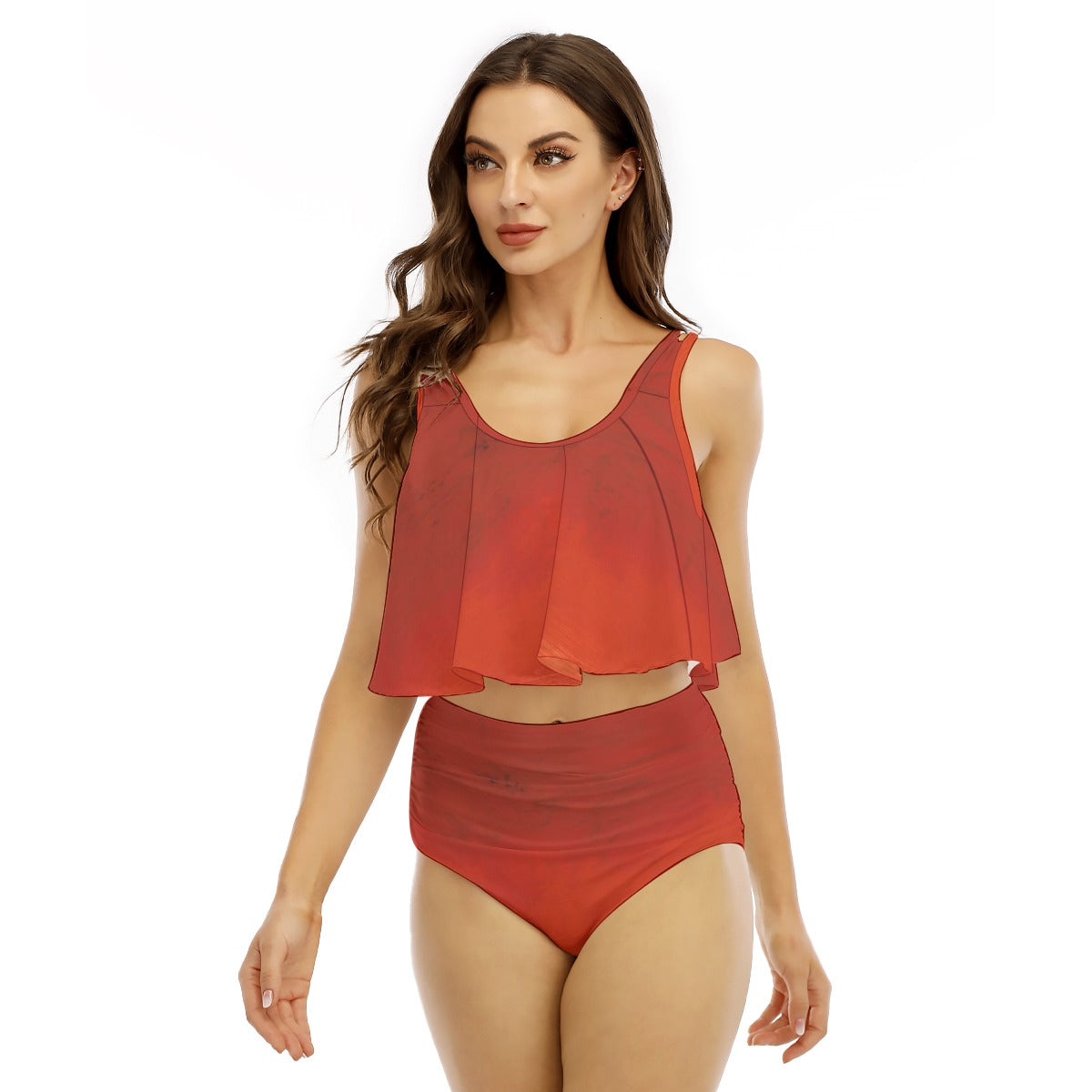 All-Over Print Women's Ruffled Vest Bikini Swimsuit