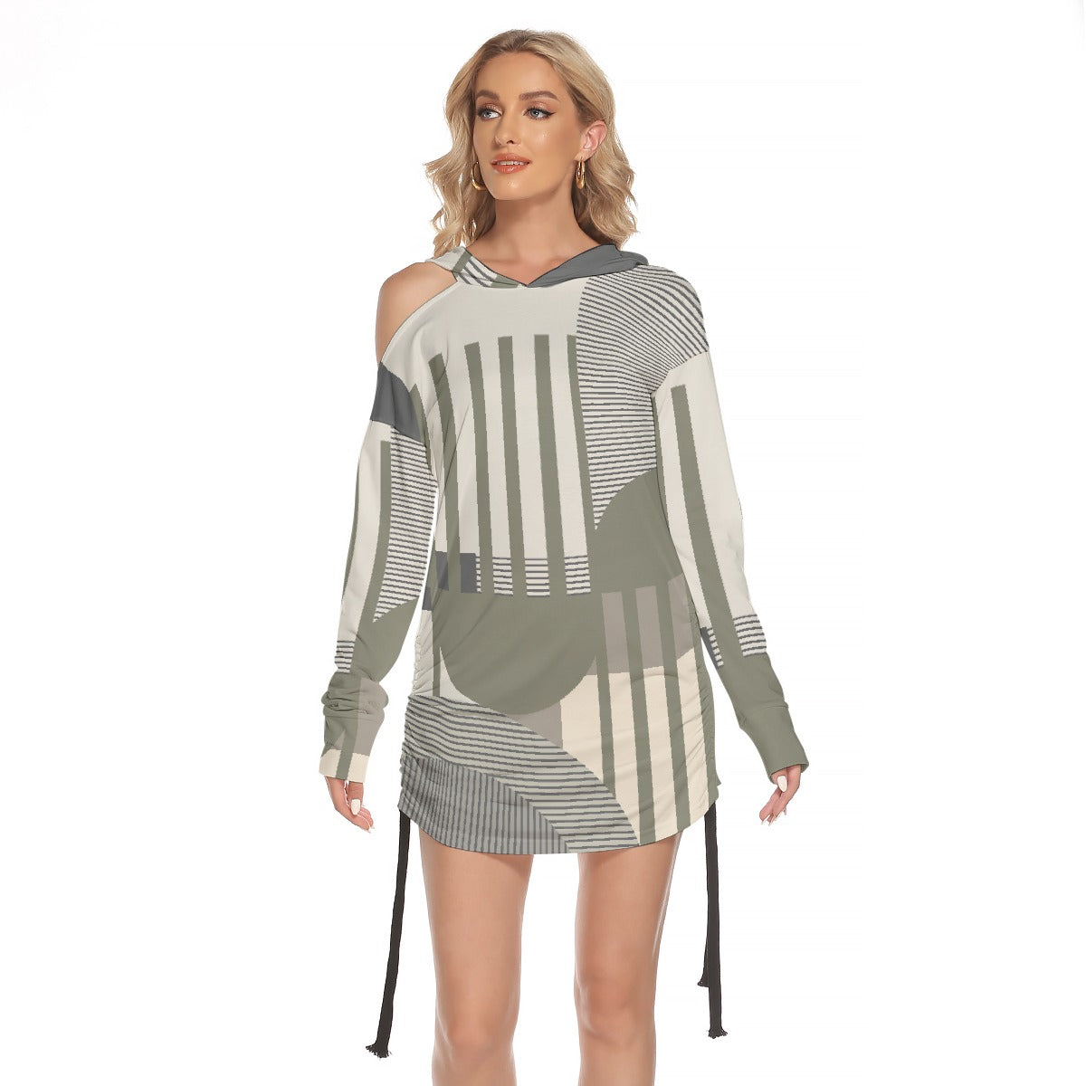 All-Over Print Women's One-shoulder Dress With Waist Shirring