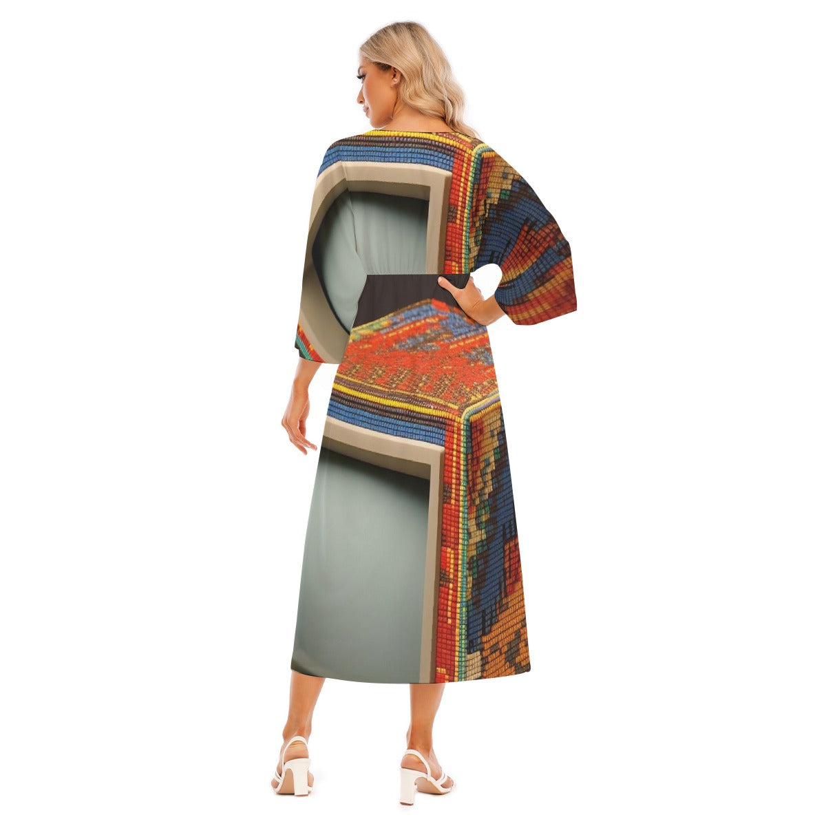 All-Over Print Women's Mid-Sleeve Long Dress