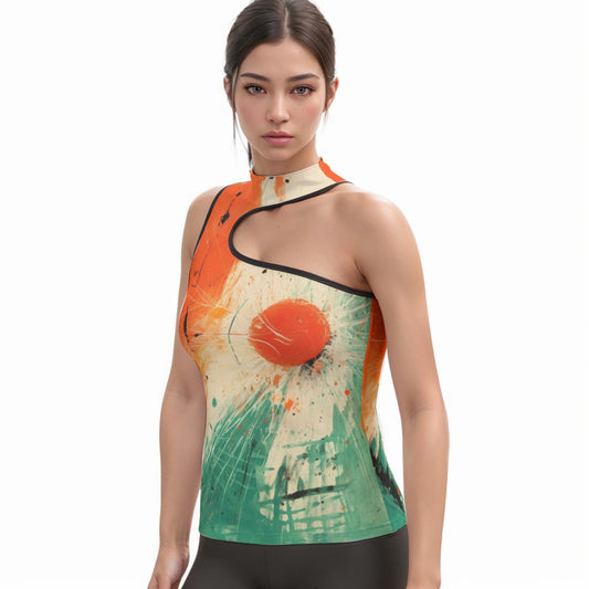 All-Over Print Women's Halter Sleeveless Asymmetrical Tank Top