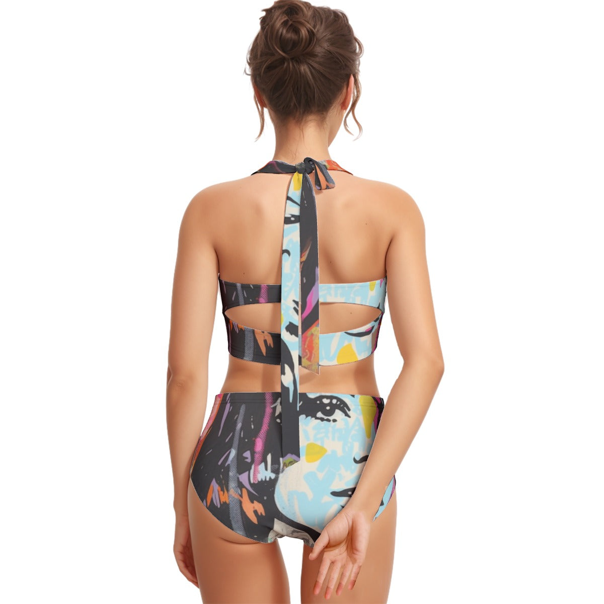 All-Over Print Women's Swimsuit Set With Halter