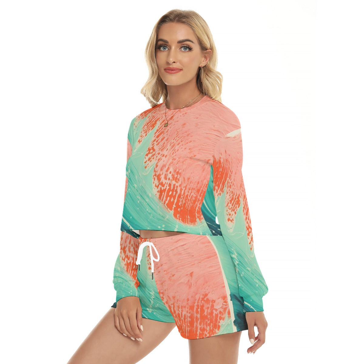 All-Over Print Women's Short Sweatshirt And Pants Suit