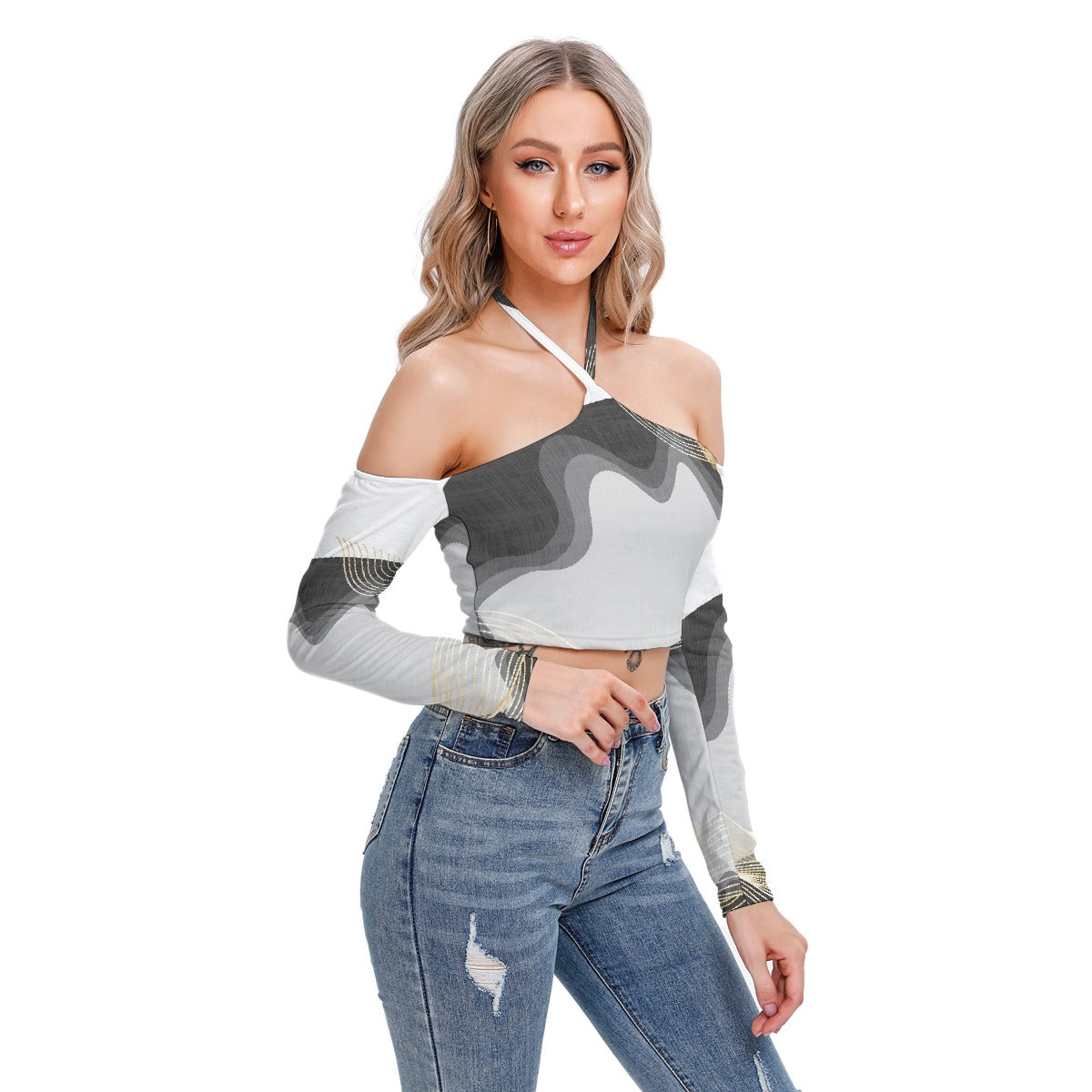 All-Over Print Women's Halter Lace-up Top