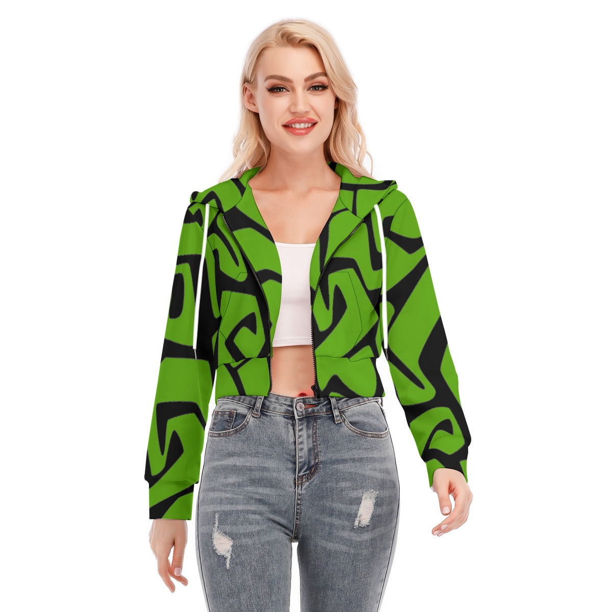 All-Over Print Women's Crop Top Hoodie With Zipper Closure