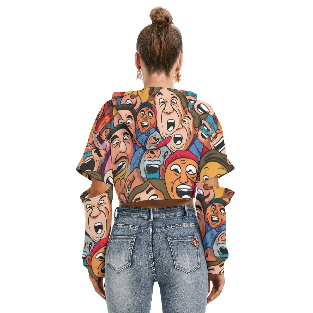 All-Over Print Women's Heavy Fleece Hoodie With Hollow Out Sleeve