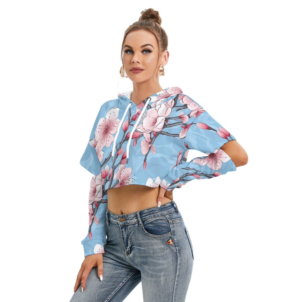 All-Over Print Women's Heavy Fleece Hoodie With Hollow Out Sleeve