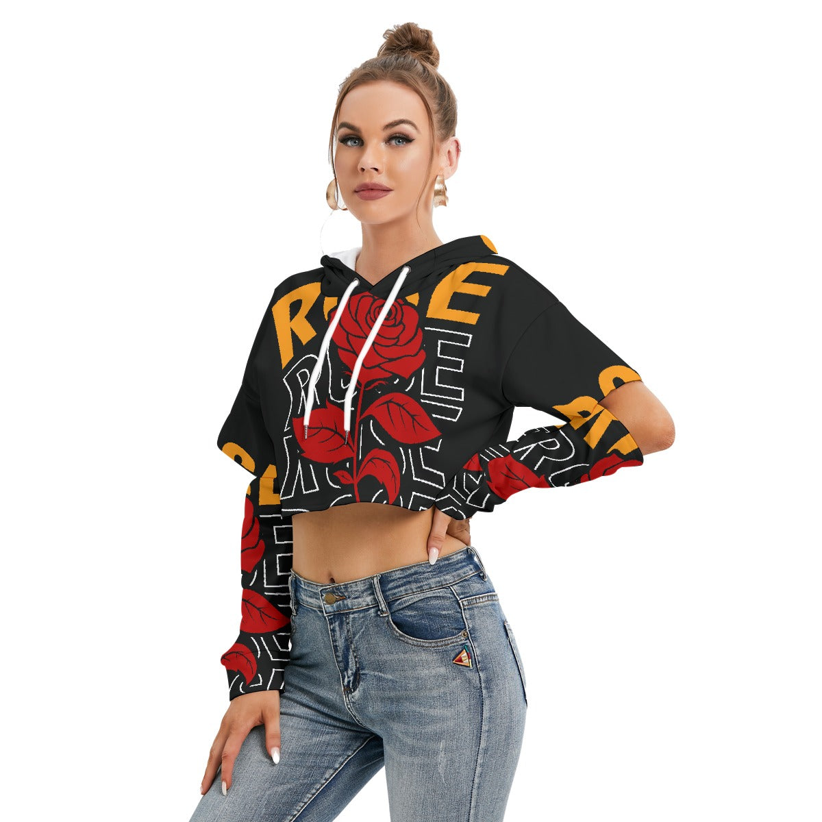 All-Over Print Women's Heavy Fleece Hoodie With Hollow Out Sleeve
