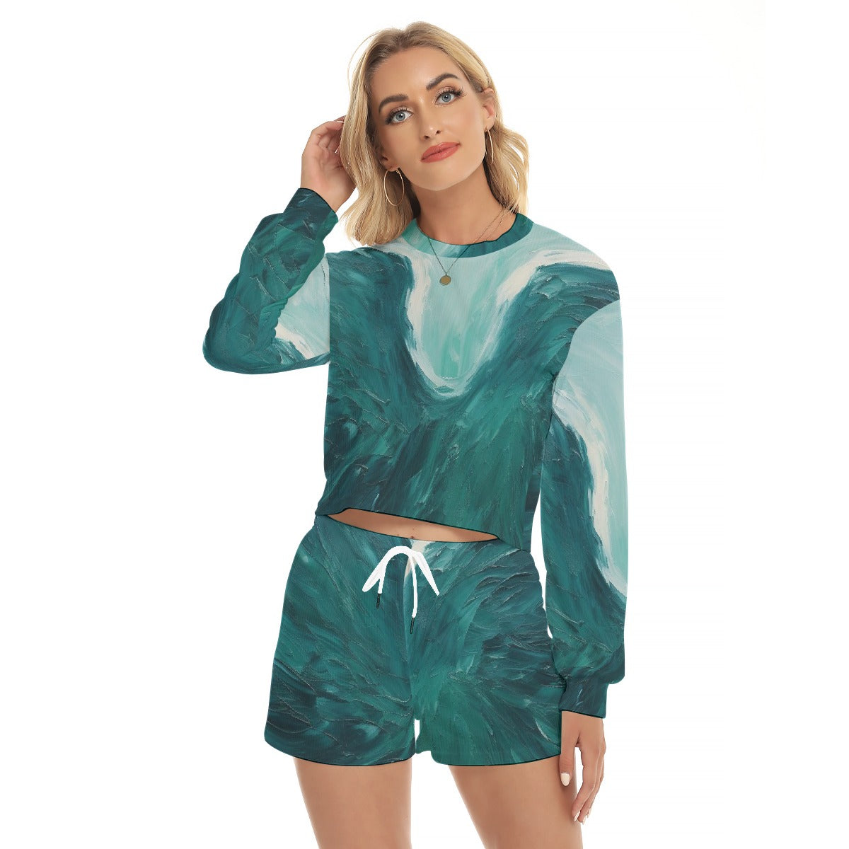 All-Over Print Women's Short Sweatshirt And Pants Suit