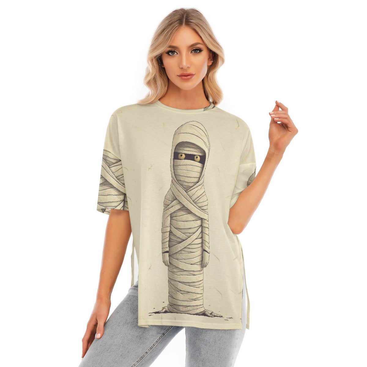 All-Over Print Women's Short Sleeves T-shirt With Hem Split