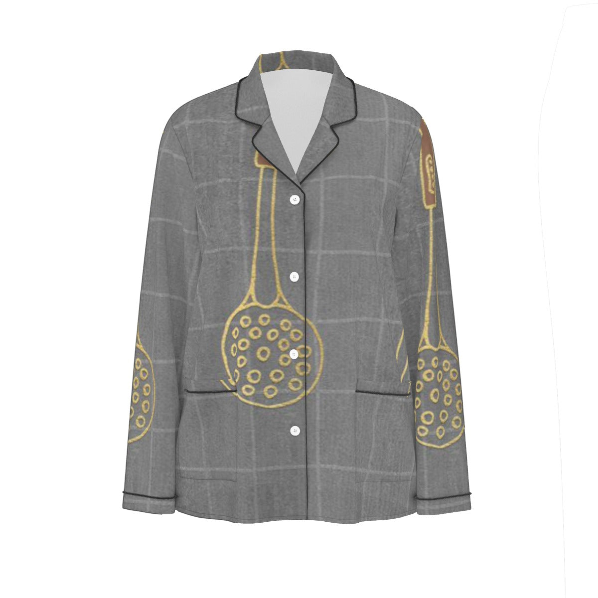 All-Over Print Women's Long Sleeve Pajama Set With Black Contrast Piping